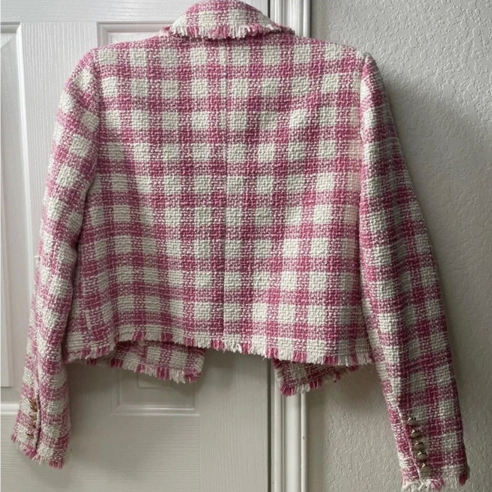 House of Harlow 1960 Plaid Pink and White Blazer - Picture 4 of 12